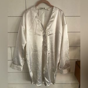 Silk Satin Ivory / White "The Fiancé" Sleep Shirt by Daughters of Simone